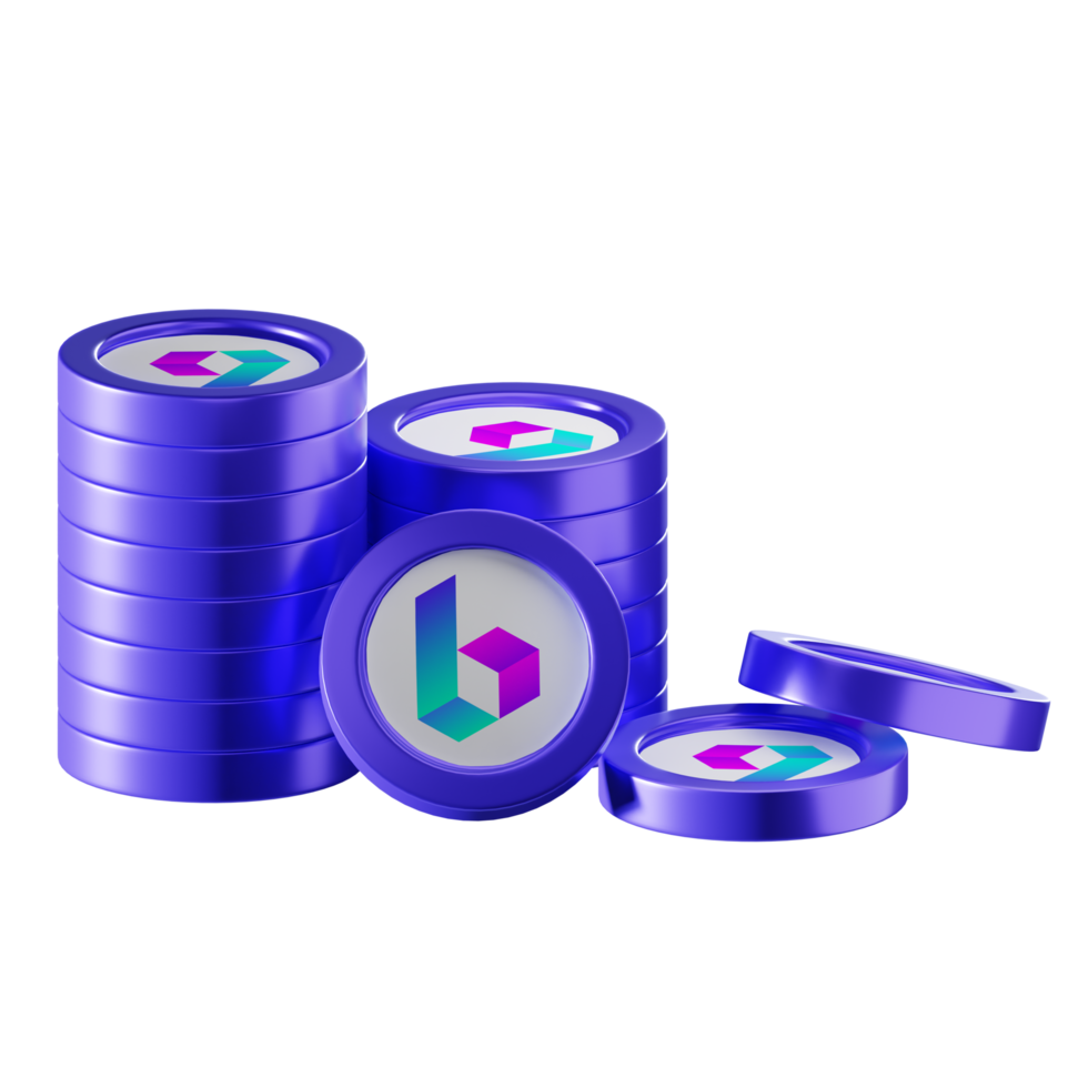 BORA coin stacks cryptocurrency. 3D render illustration png