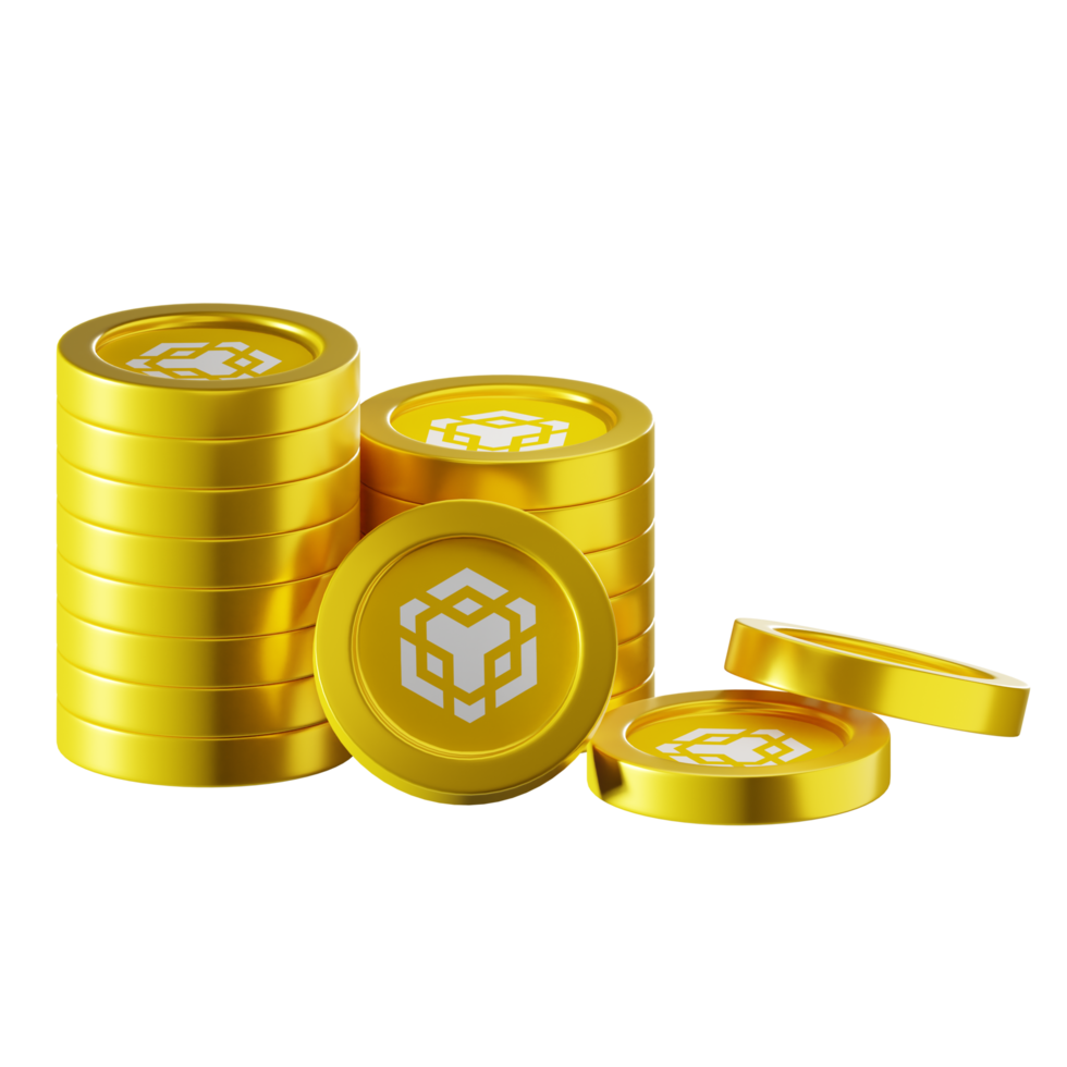 Binance Coin BNB coin stacks cryptocurrency. 3D render illustration png