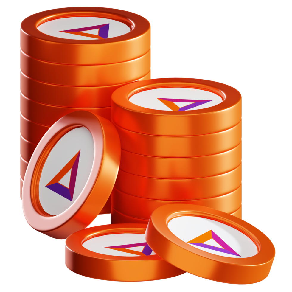 Basic Attention Token BAT coin stacks cryptocurrency. 3D render illustration png