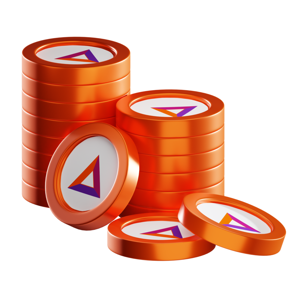 Basic Attention Token BAT coin stacks cryptocurrency. 3D render illustration png