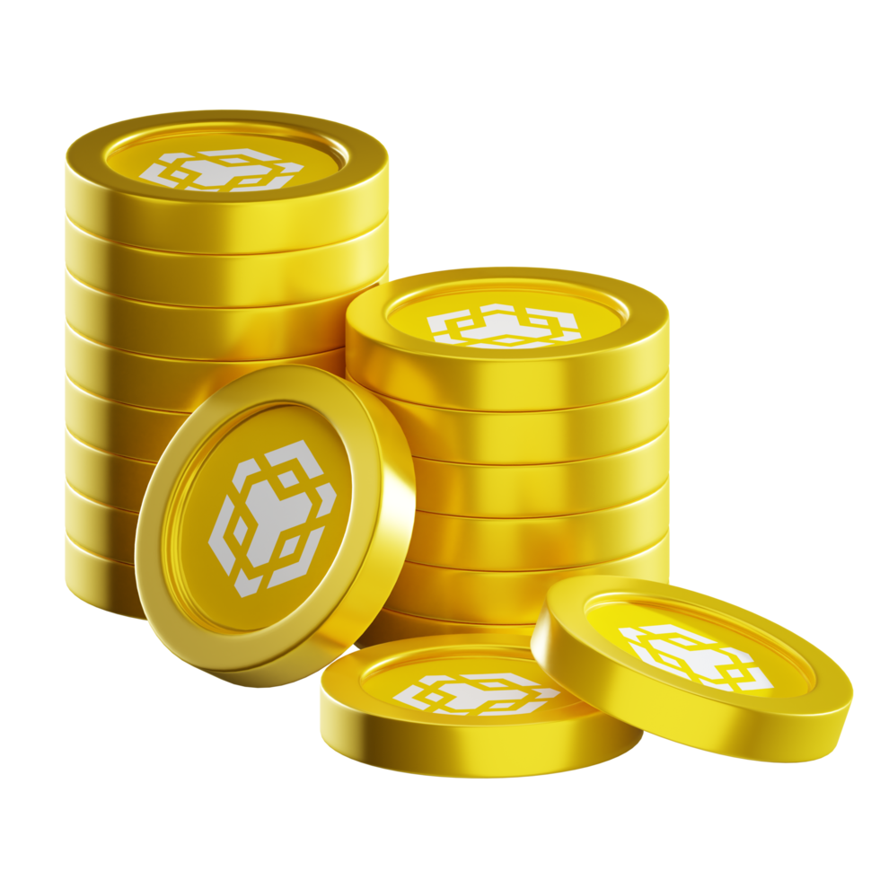 Binance Coin BNB coin stacks cryptocurrency. 3D render illustration png