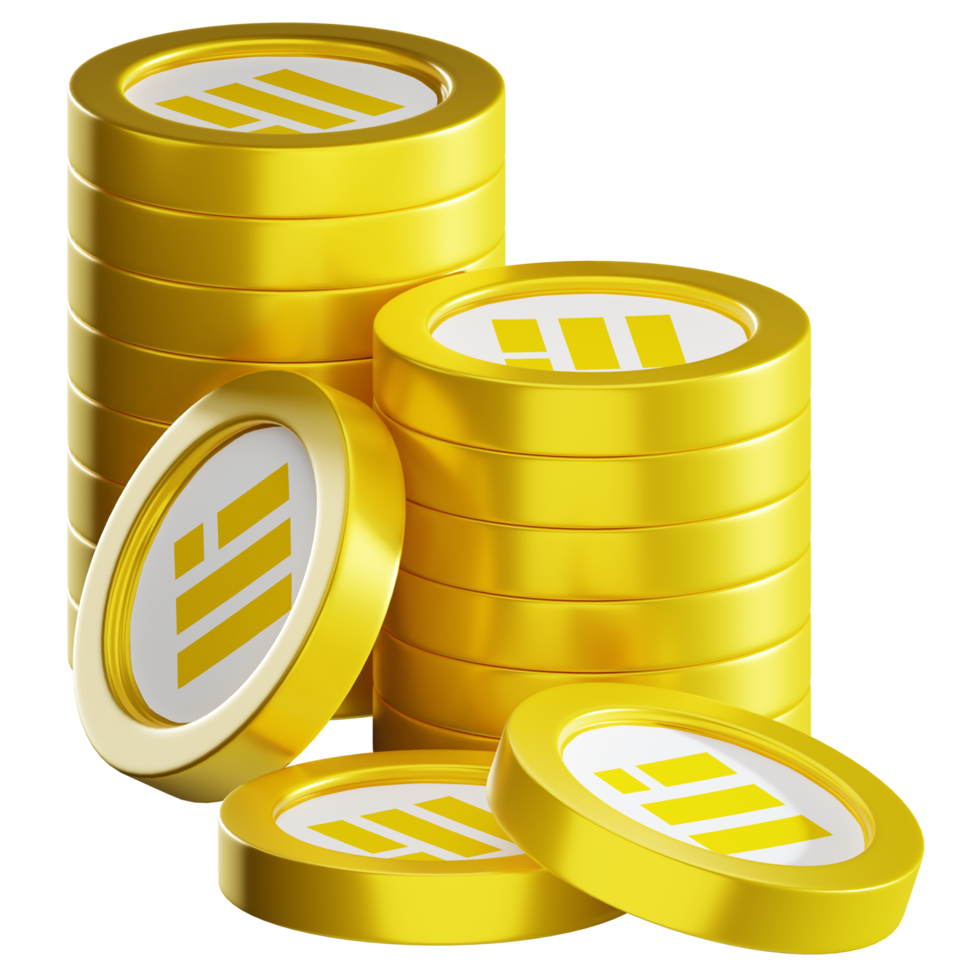 Binance USD BUSD coin stacks cryptocurrency. 3D render illustration png