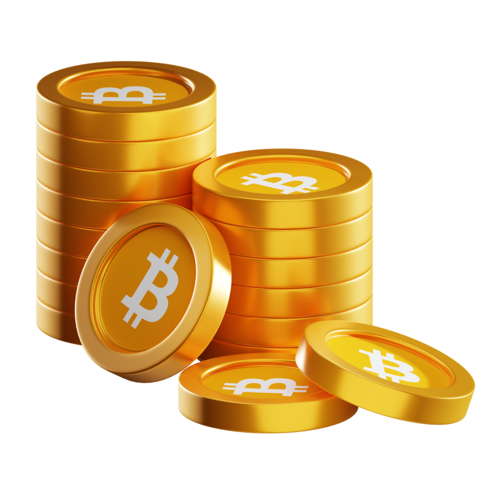 Bitcoin BTC coin stacks cryptocurrency. 3D render illustration png