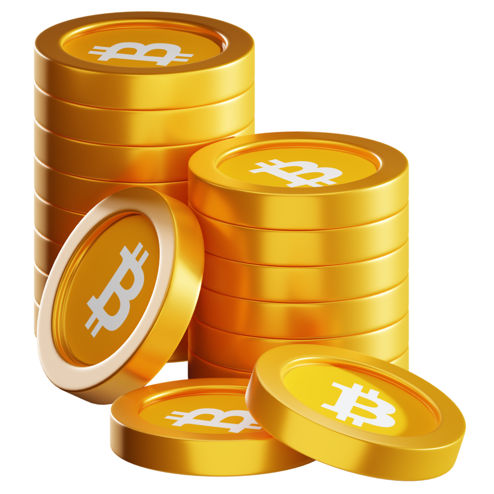 Bitcoin BTC coin stacks cryptocurrency. 3D render illustration png