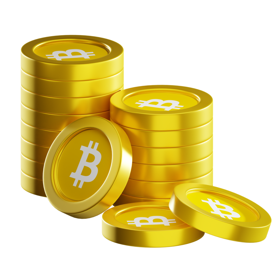 Bitcoin SV BSV coin stacks cryptocurrency. 3D render illustration png