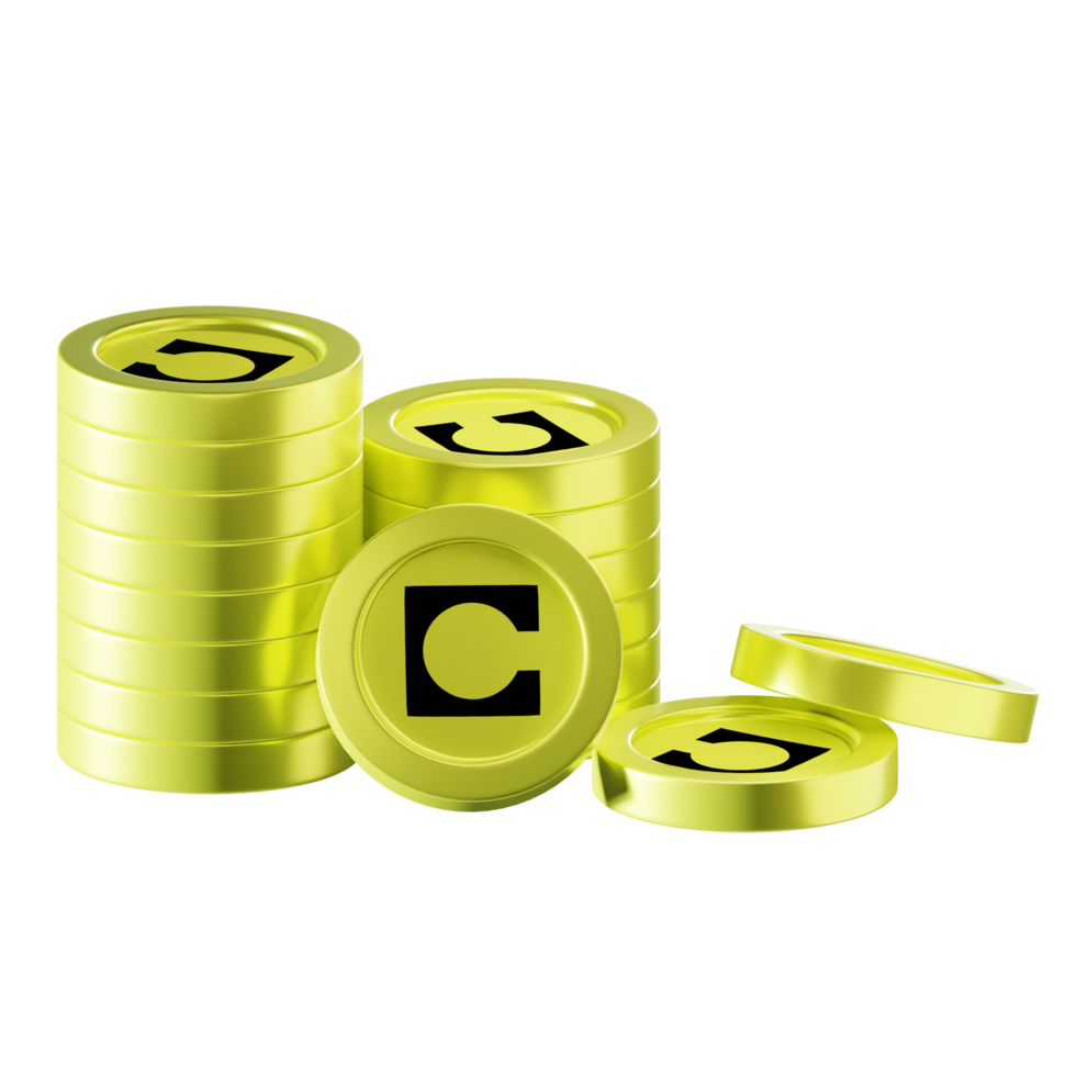 celo munt stapels cryptogeld. 3d geven illustratie png