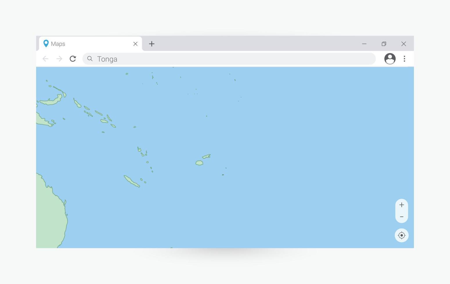 Browser window with map of Tonga, searching  Tonga in internet. vector