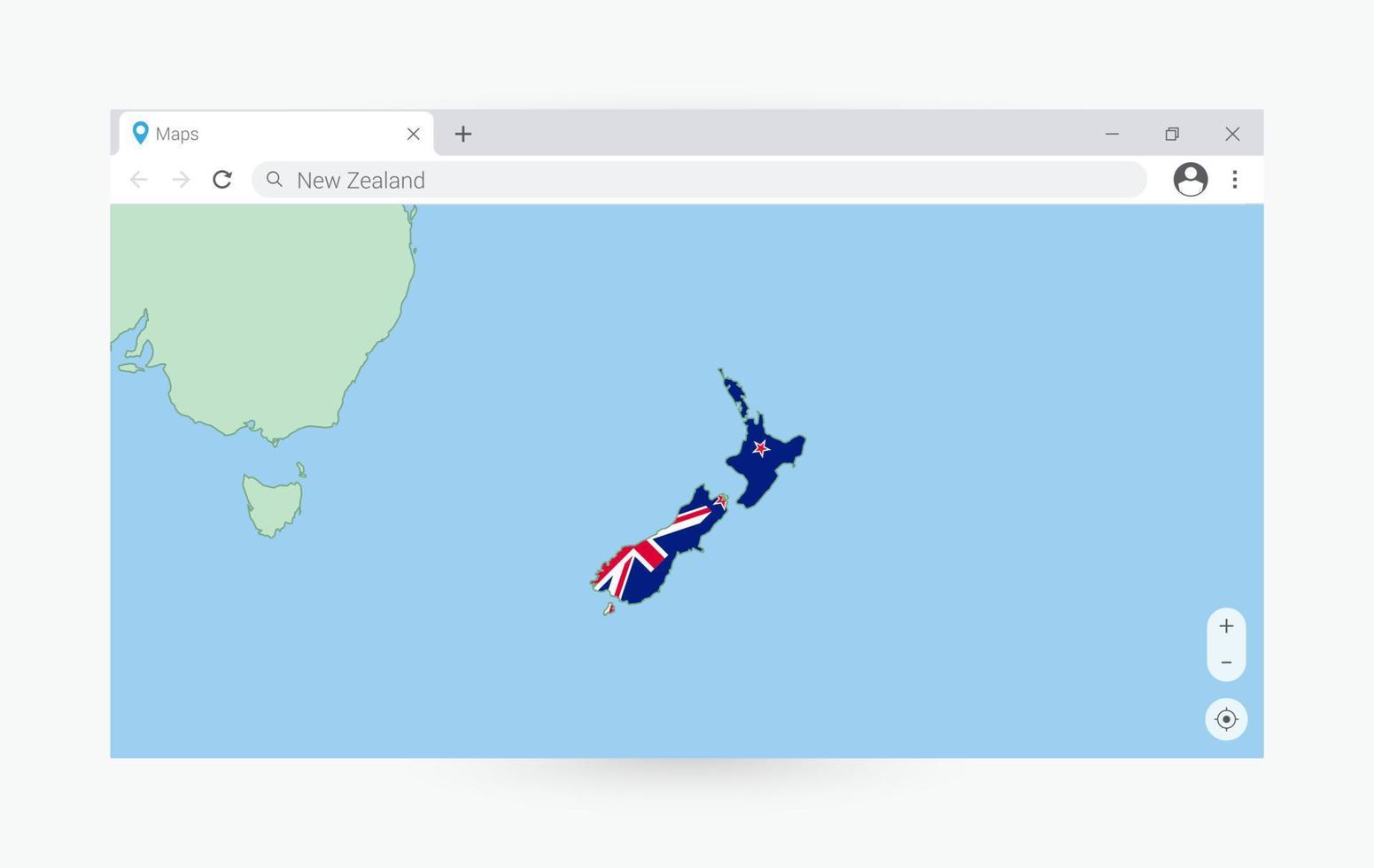 navegador ventana con mapa de nuevo zelanda, buscando nuevo Zelanda en Internet. vector