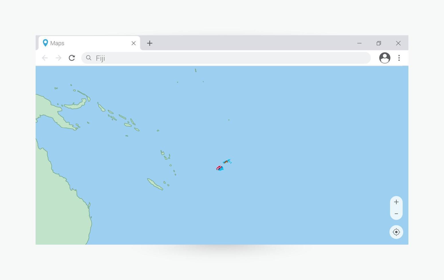 Browser window with map of Fiji, searching  Fiji in internet. vector