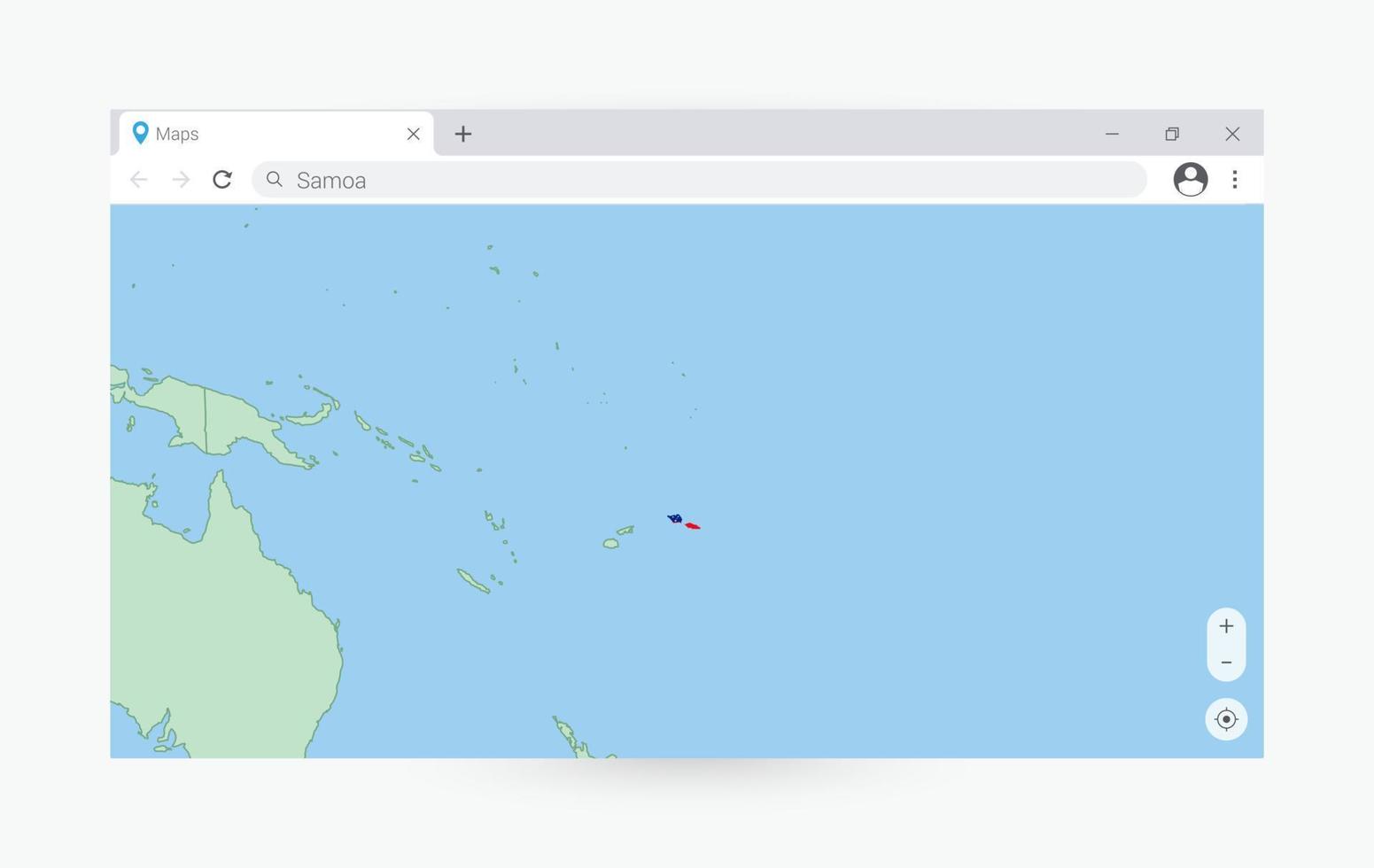 Browser window with map of Samoa, searching  Samoa in internet. vector