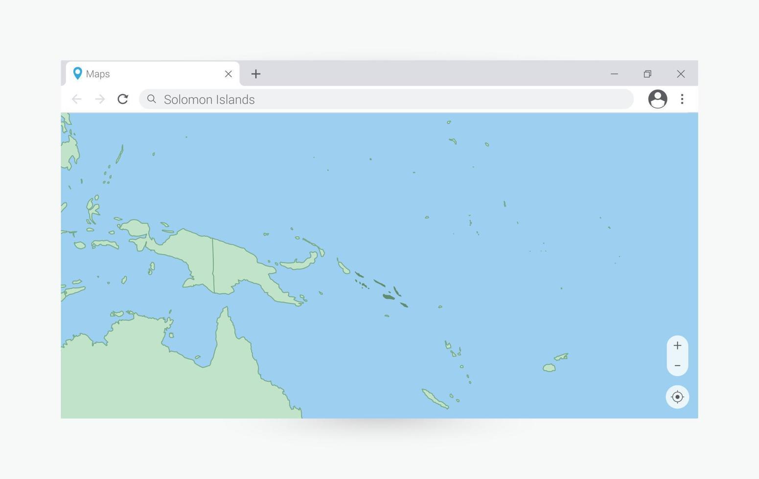 Browser window with map of Solomon Islands, searching  Solomon Islands in internet. vector