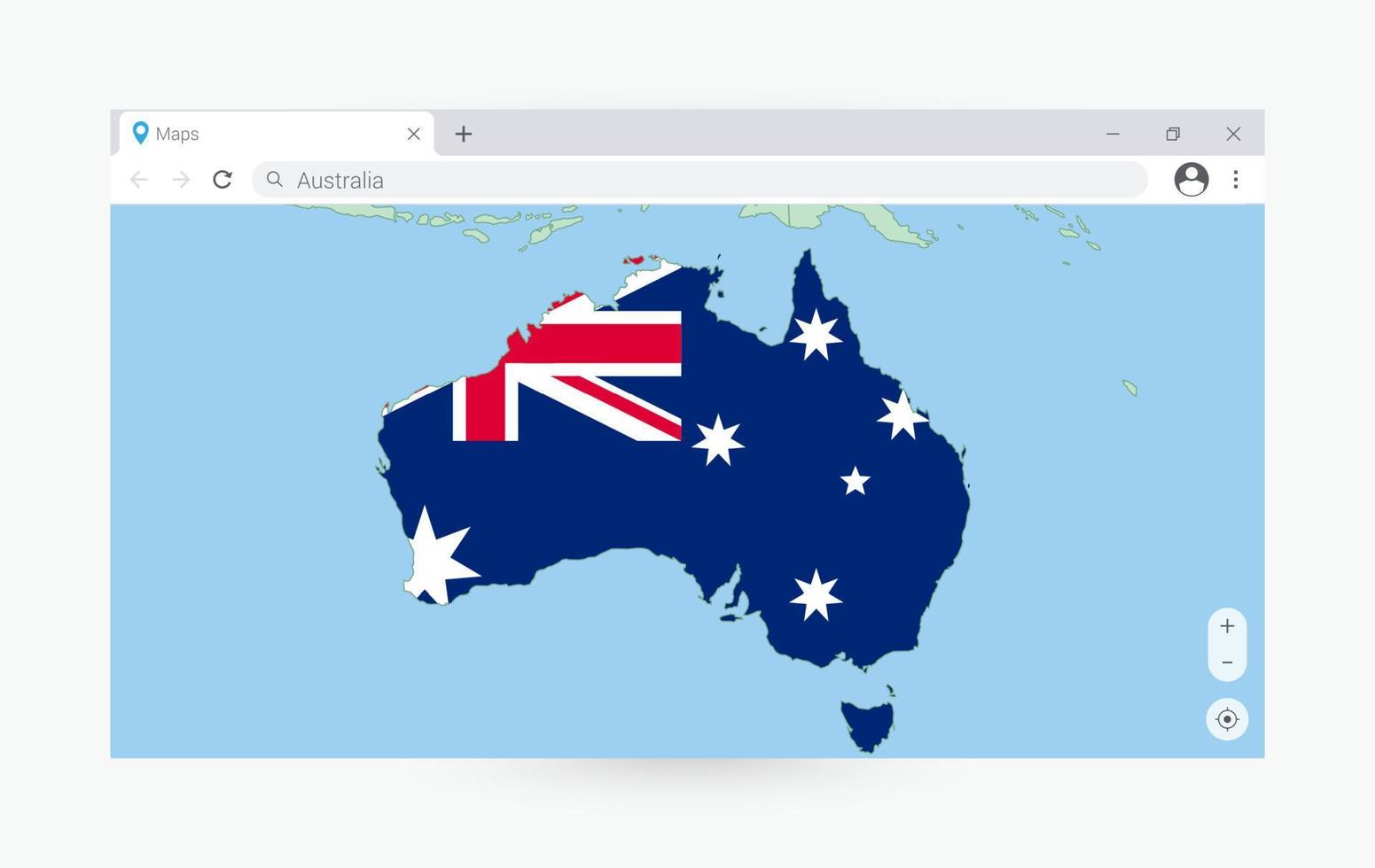 navegador ventana con mapa de Australia, buscando Australia en Internet. vector