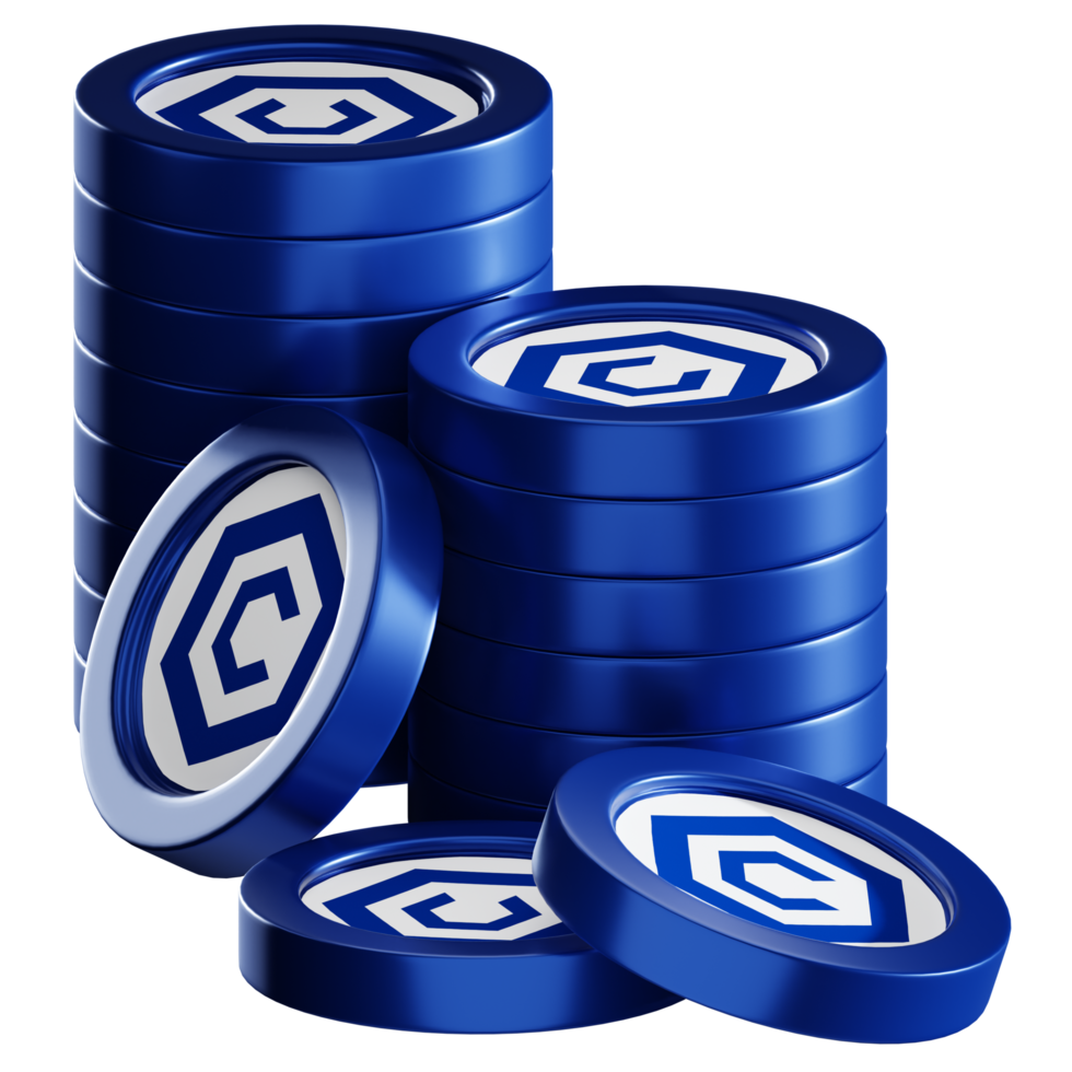Cronos CRO coin stacks cryptocurrency. 3D render illustration png