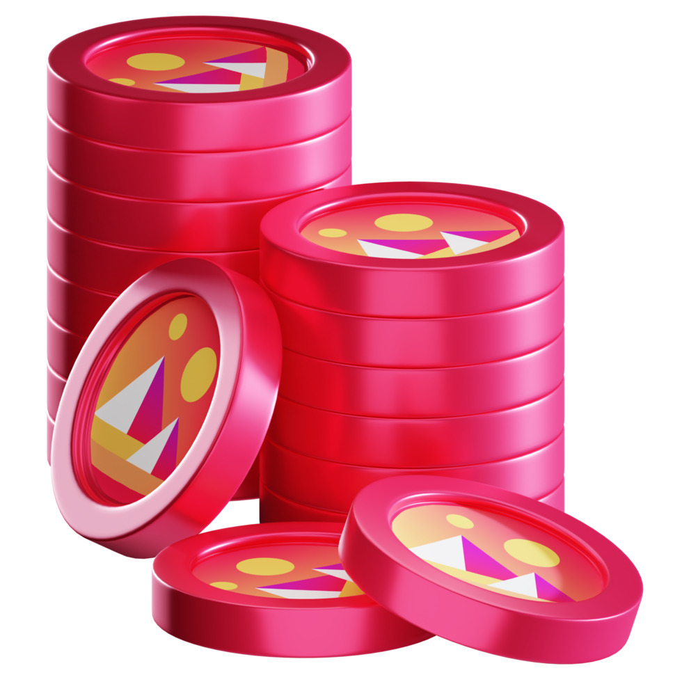 Decentraland MANA coin stacks cryptocurrency. 3D render illustration png