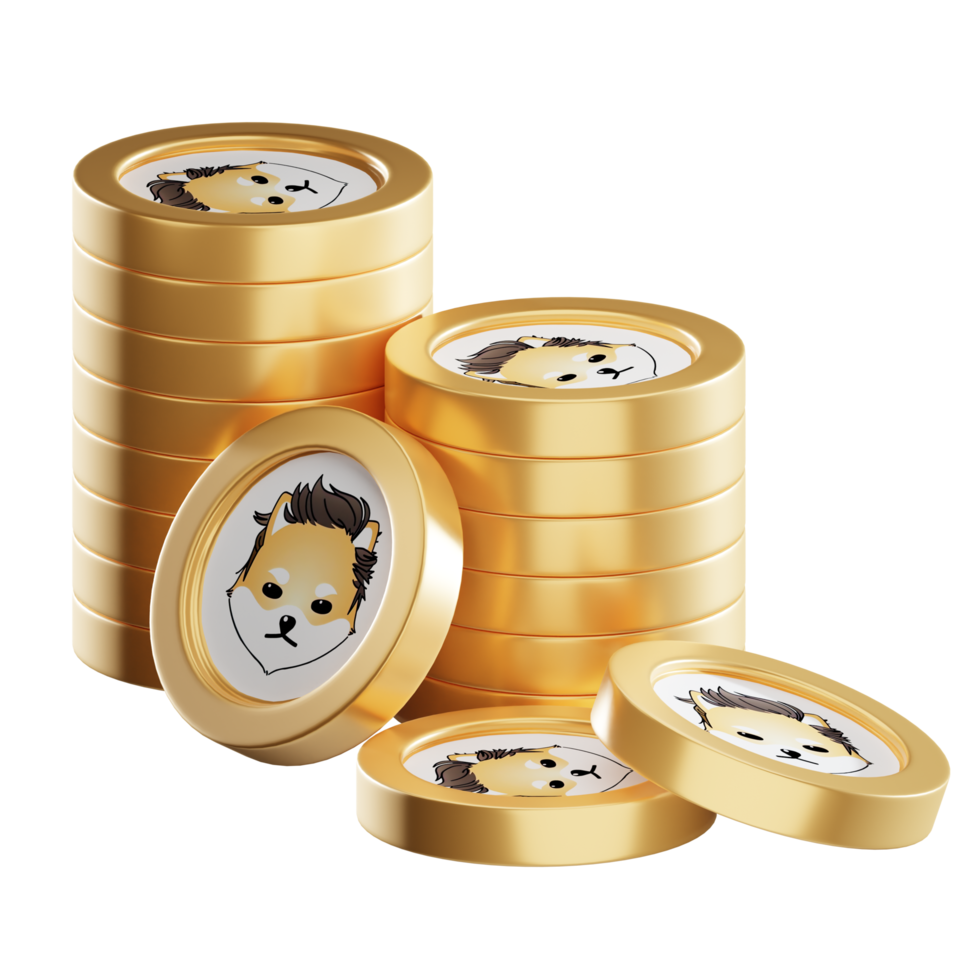 Dogelon Mars ELON coin stacks cryptocurrency. 3D render illustration png