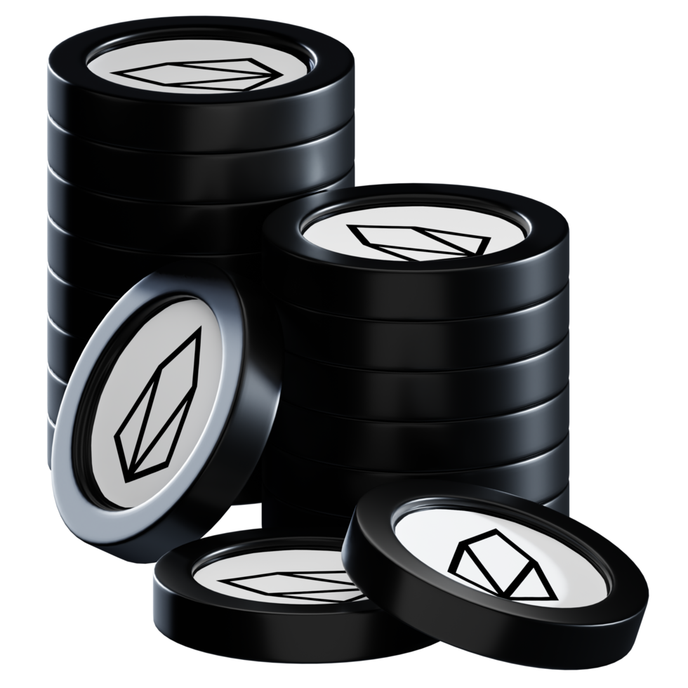 EOS coin stacks cryptocurrency. 3D render illustration png