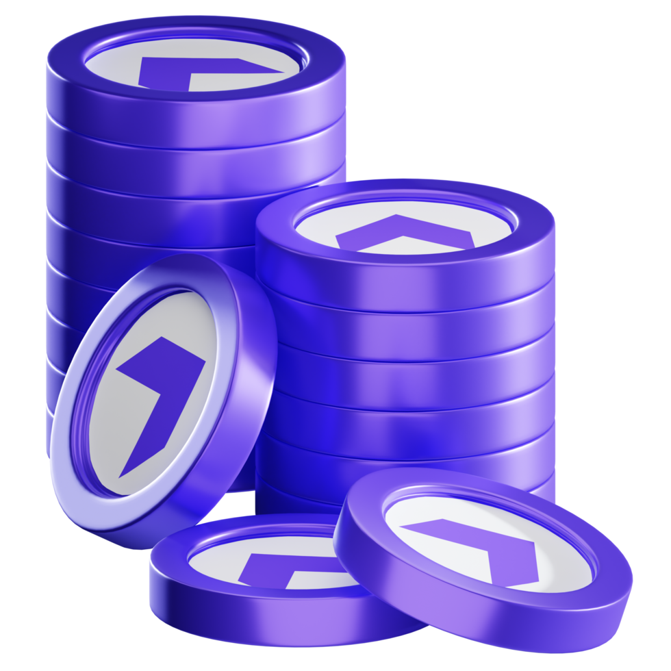 Everscale EVER coin stacks cryptocurrency. 3D render illustration png
