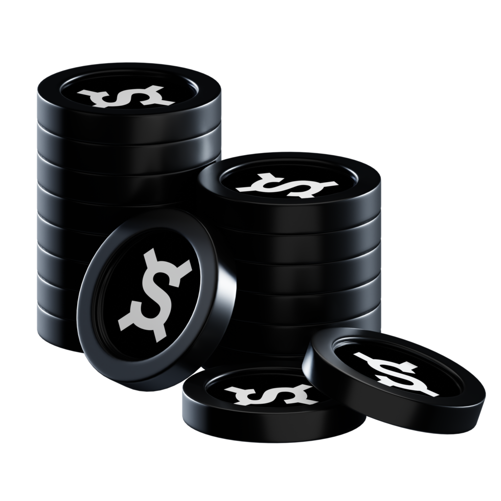 Frax Share FXS coin stacks cryptocurrency. 3D render illustration png