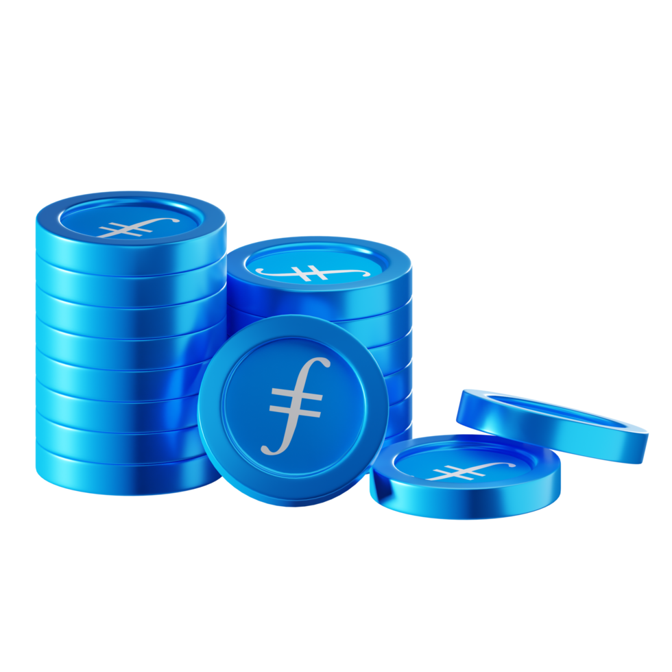 Filecoin FIL coin stacks cryptocurrency. 3D render illustration png