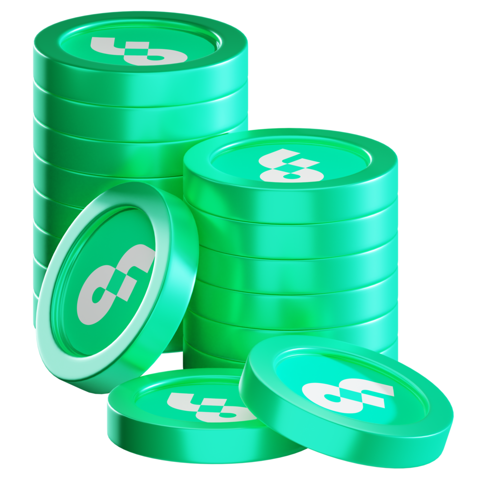 Flow coin stacks cryptocurrency. 3D render illustration png