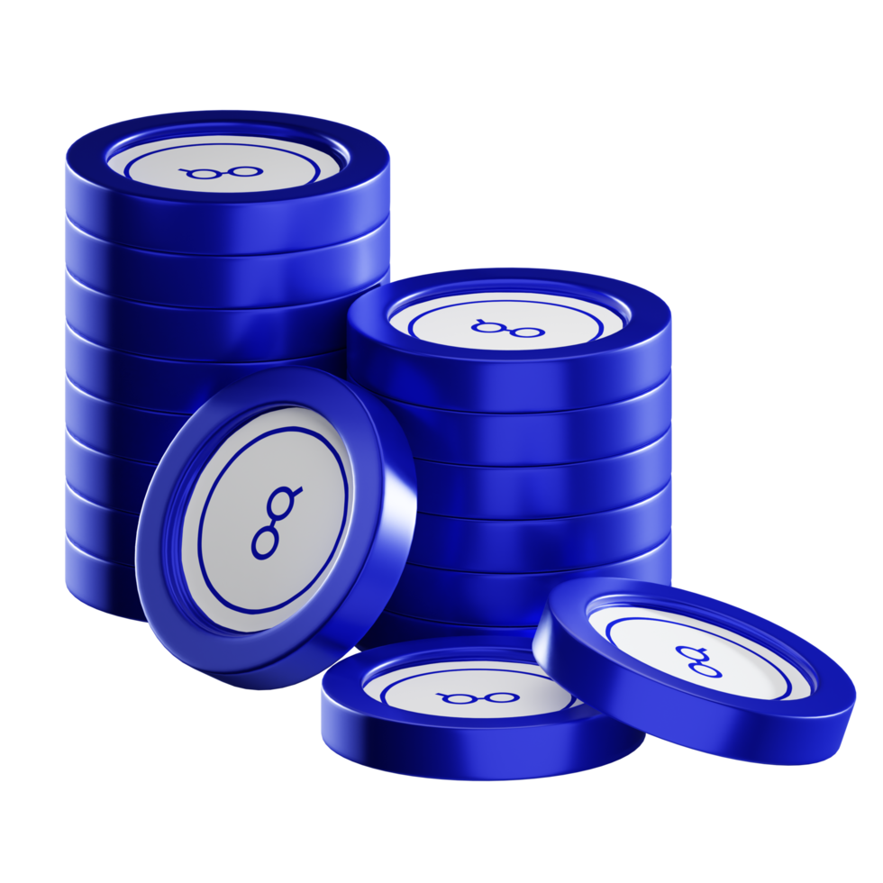Golem GLM coin stacks cryptocurrency. 3D render illustration png