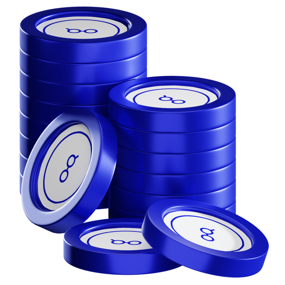 Golem GLM coin stacks cryptocurrency. 3D render illustration png