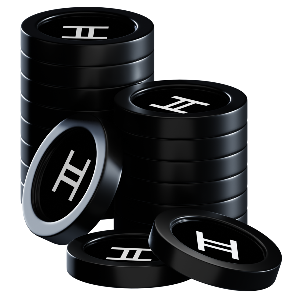 Hedera HBAR coin stacks cryptocurrency. 3D render illustration png