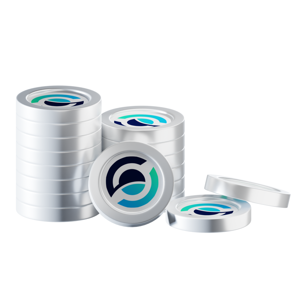 Horizen ZEN coin stacks cryptocurrency. 3D render illustration png