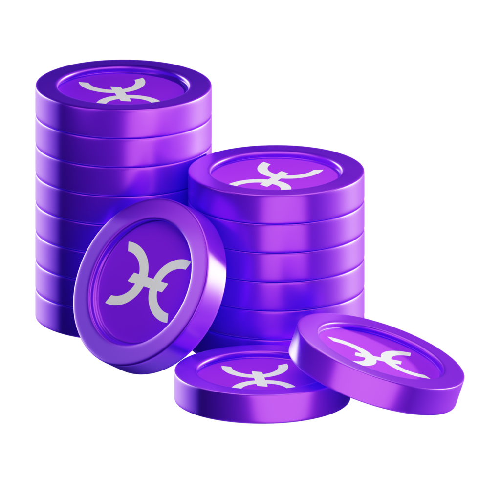 Holo HOT coin stacks cryptocurrency. 3D render illustration png