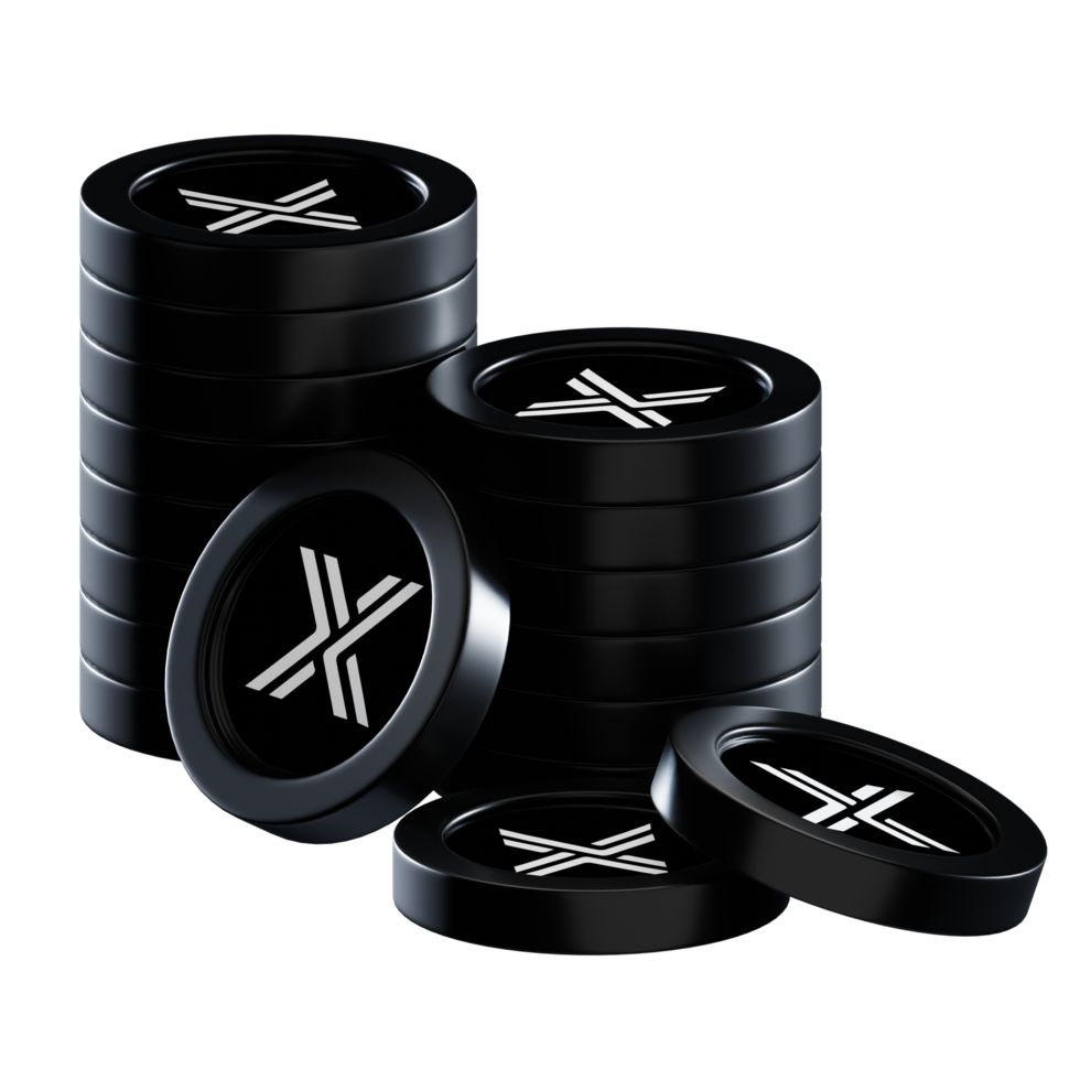 Immutable X IMX coin stacks cryptocurrency. 3D render illustration png