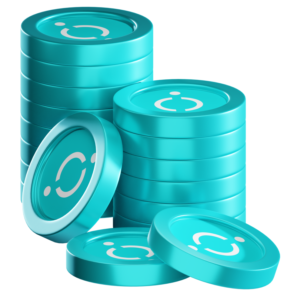 ICON ICX coin stacks cryptocurrency. 3D render illustration png