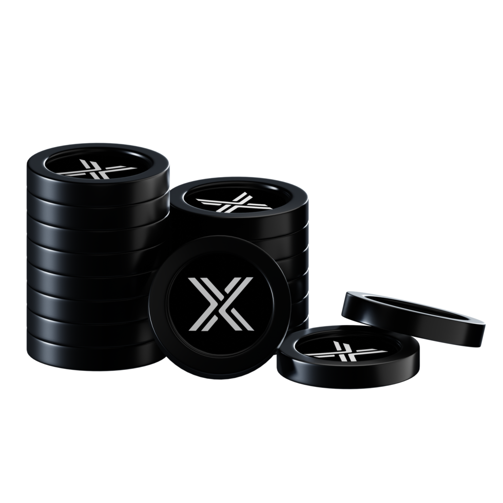 Immutable X IMX coin stacks cryptocurrency. 3D render illustration png