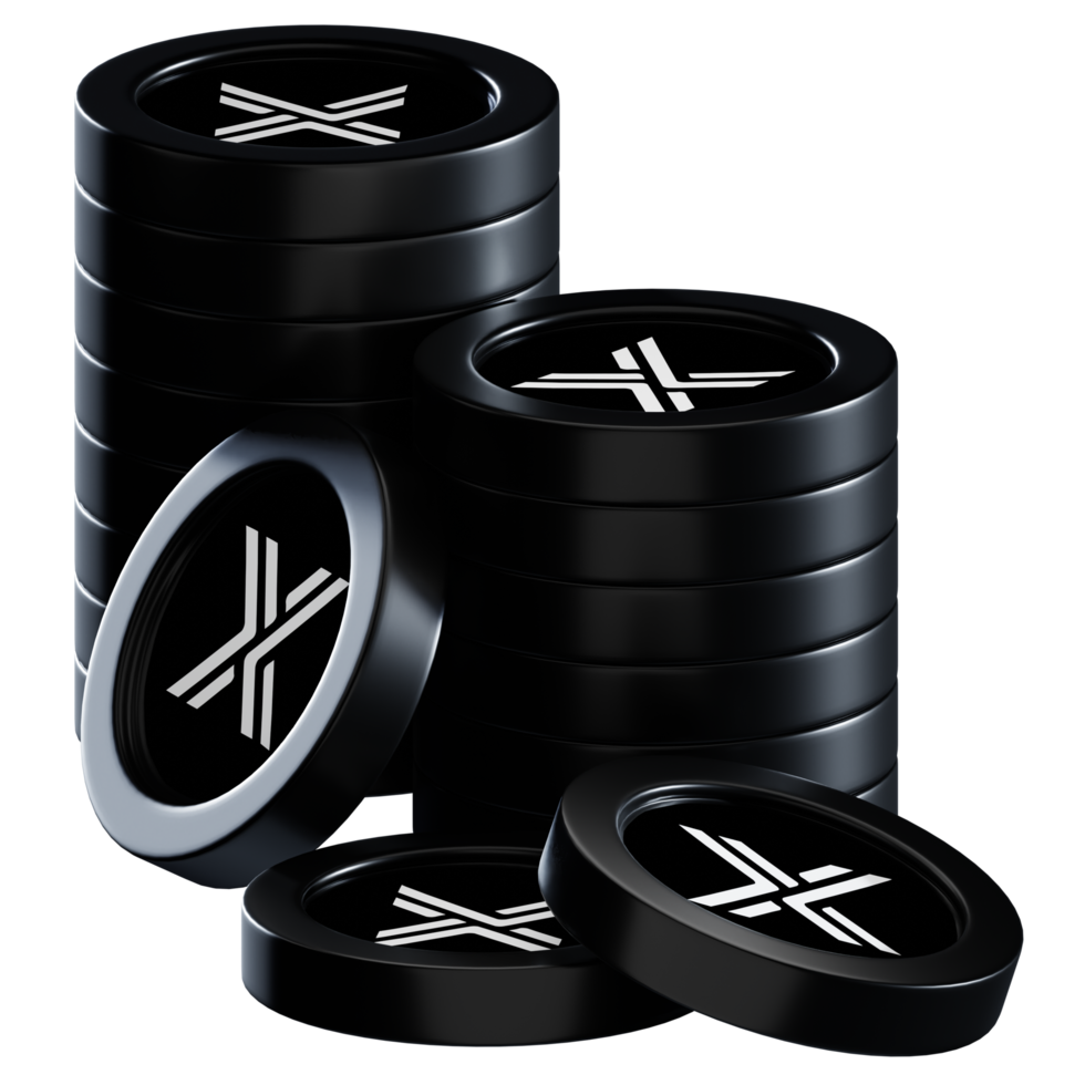 Immutable X IMX coin stacks cryptocurrency. 3D render illustration png