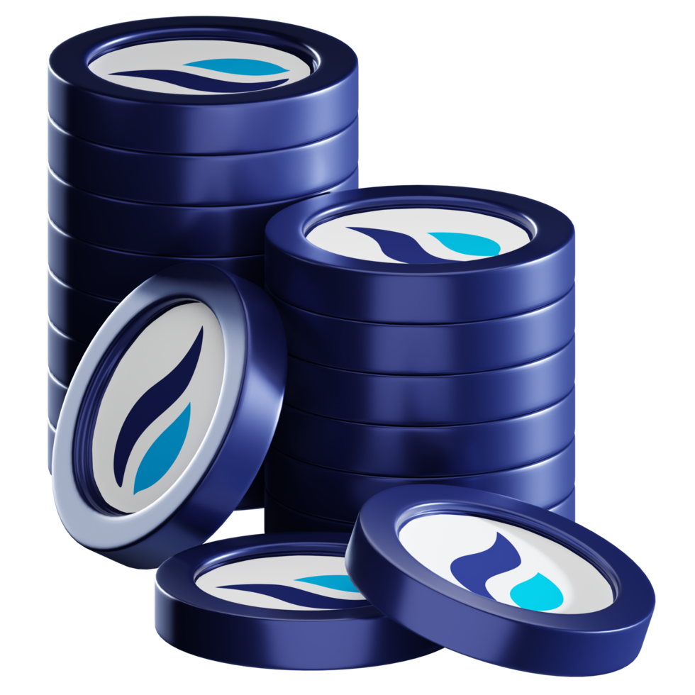 Huobi Token HT coin stacks cryptocurrency. 3D render illustration png