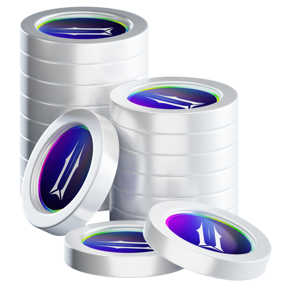 Illuvium ILV coin stacks cryptocurrency. 3D render illustration png