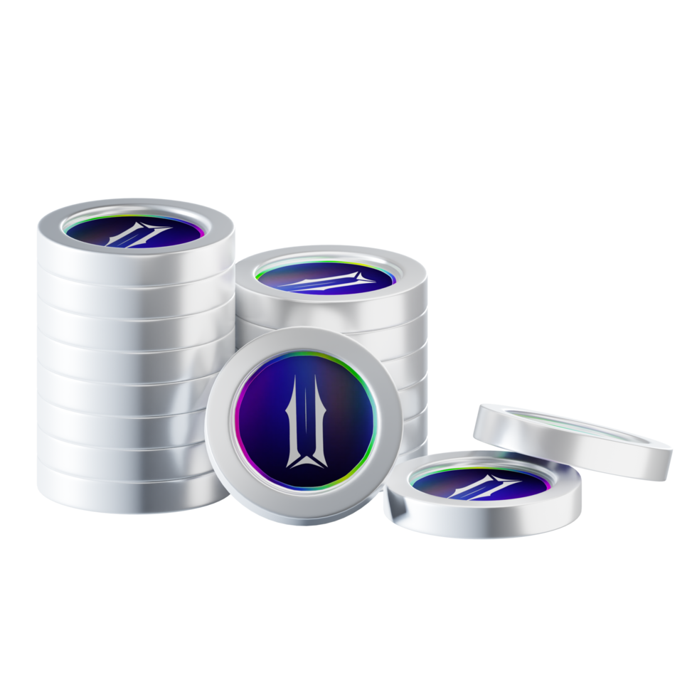 Illuvium ILV coin stacks cryptocurrency. 3D render illustration png