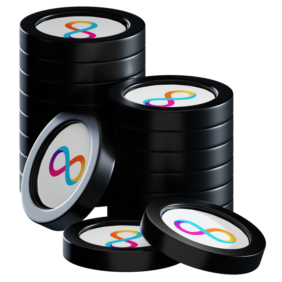 Internet Computer ICP coin stacks cryptocurrency. 3D render illustration png
