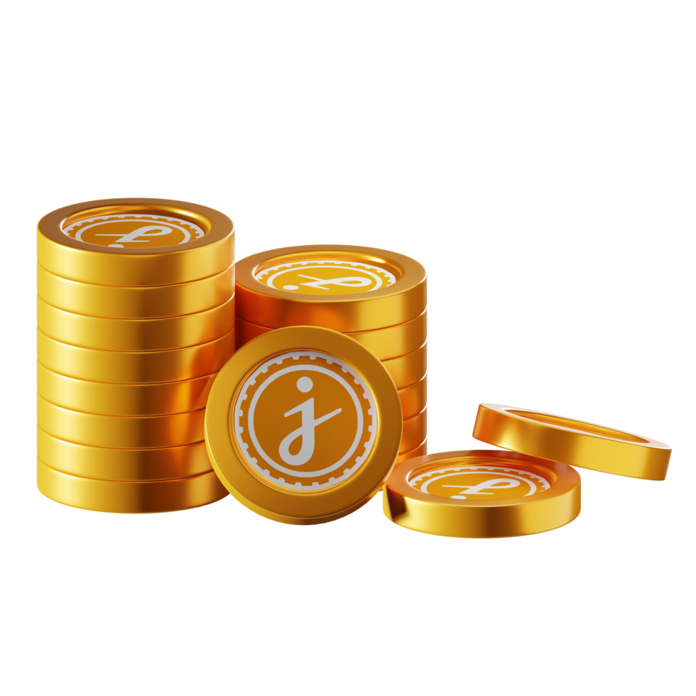 JasmyCoin JASMY coin stacks cryptocurrency. 3D render illustration png