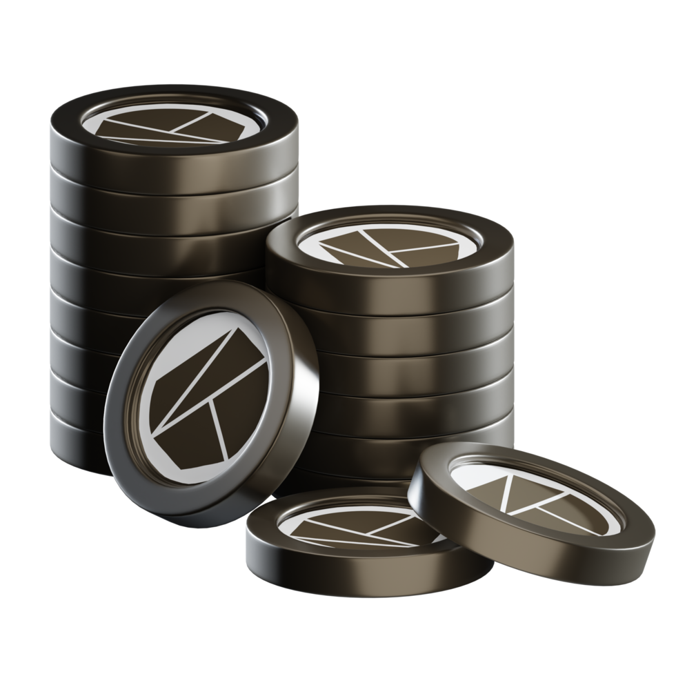 Klaytn KLAY coin stacks cryptocurrency. 3D render illustration png