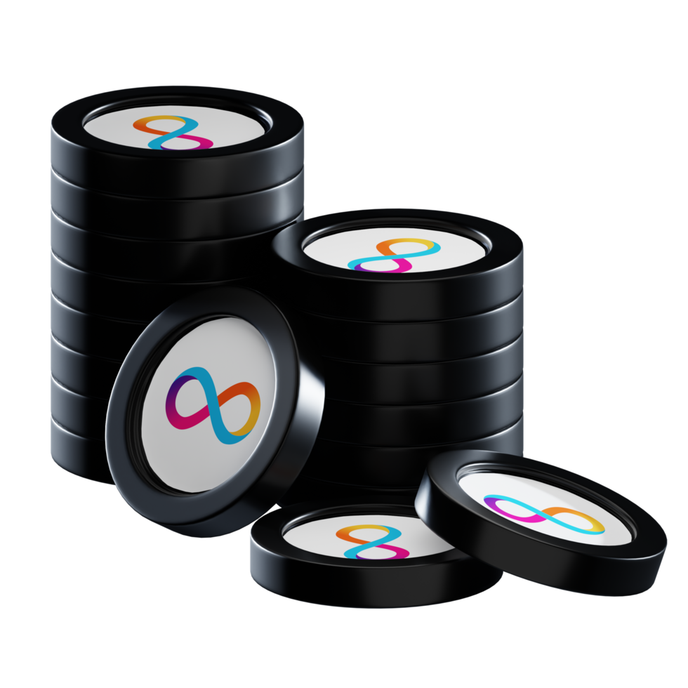 Internet Computer ICP coin stacks cryptocurrency. 3D render illustration png