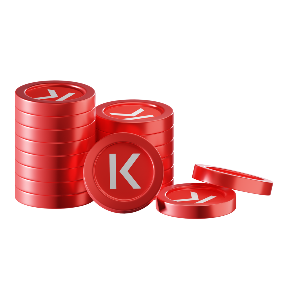 KAVA coin stacks cryptocurrency. 3D render illustration png