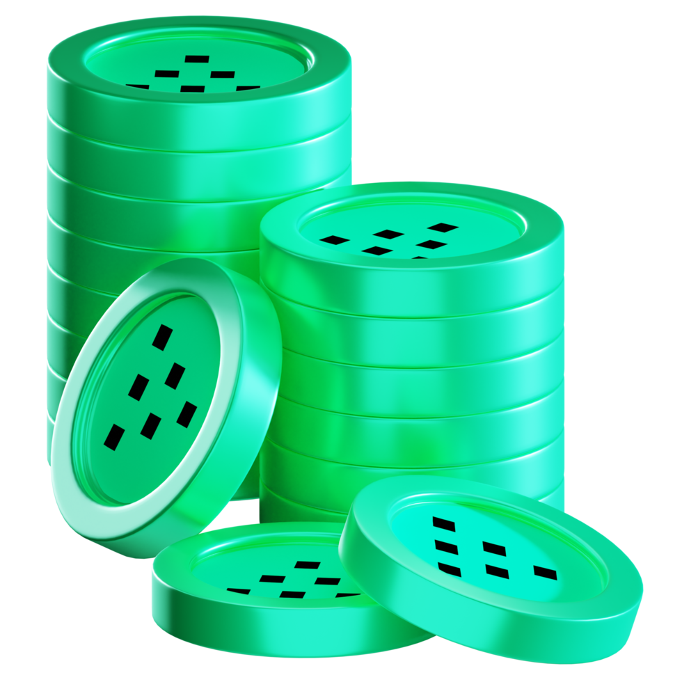 Livepeer LPT coin stacks cryptocurrency. 3D render illustration png