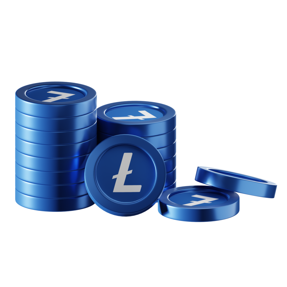 litecoin ltc moeda pilhas criptomoeda. 3d render ilustração png