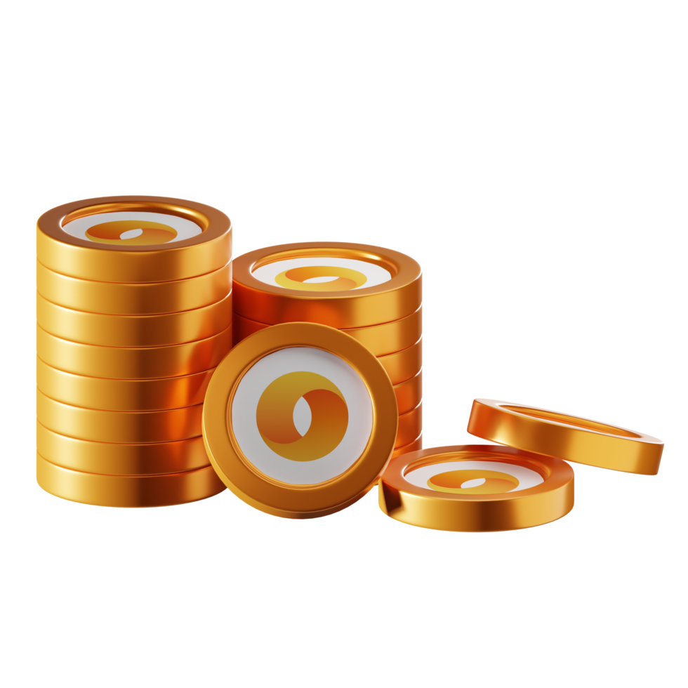 Merit Circle MC coin stacks cryptocurrency. 3D render illustration png
