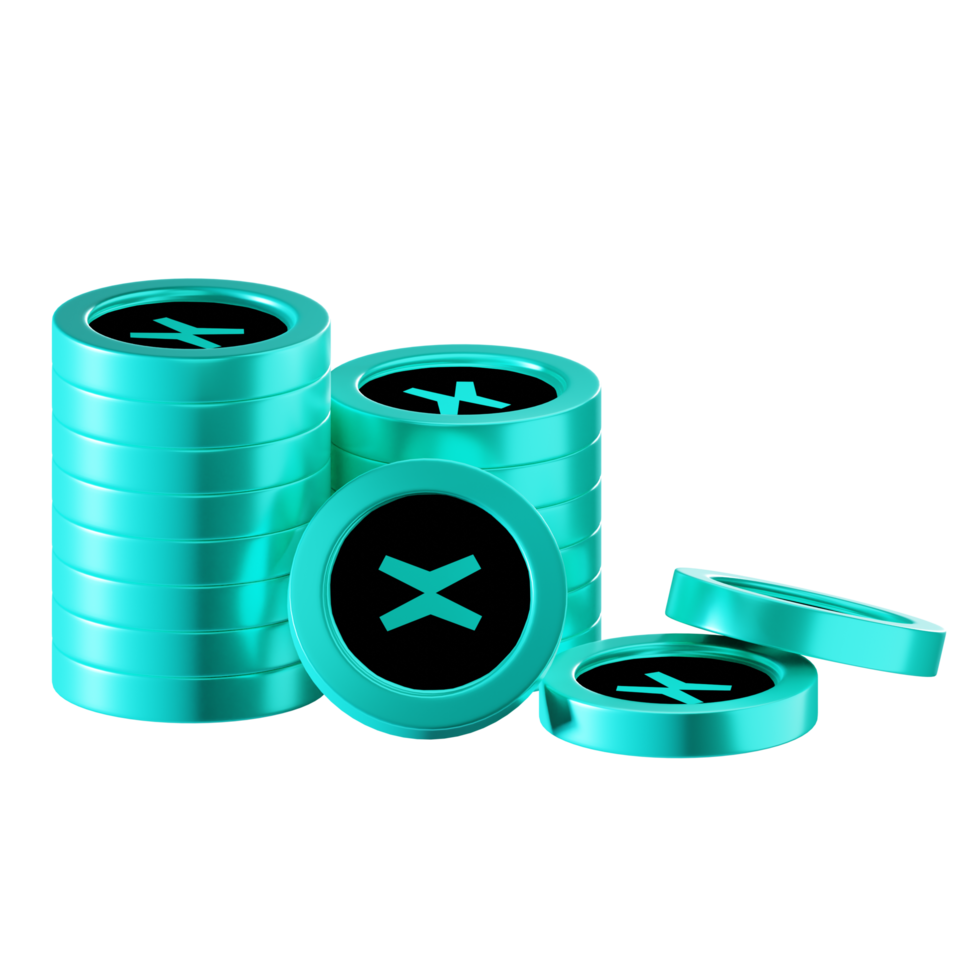 MultiversX EGLD coin stacks cryptocurrency. 3D render illustration png