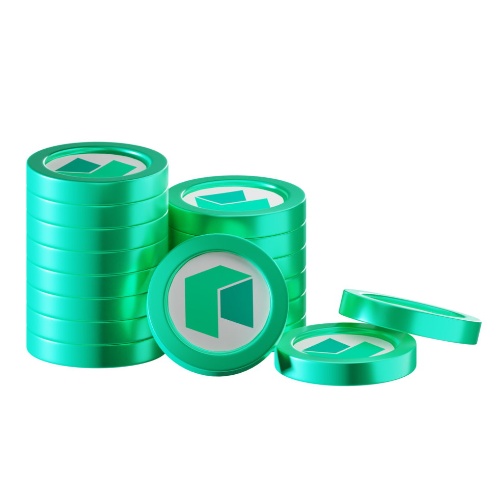 Neo coin stacks cryptocurrency. 3D render illustration png