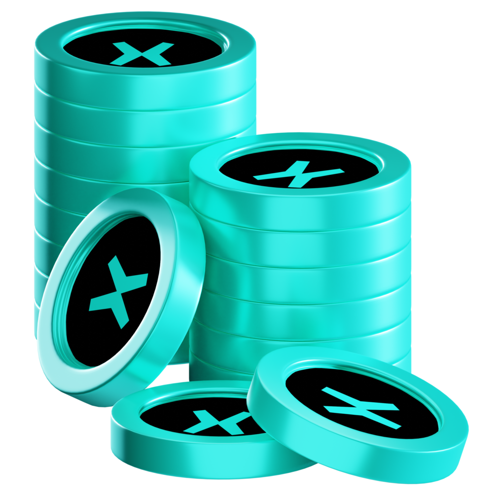 MultiversX EGLD coin stacks cryptocurrency. 3D render illustration png