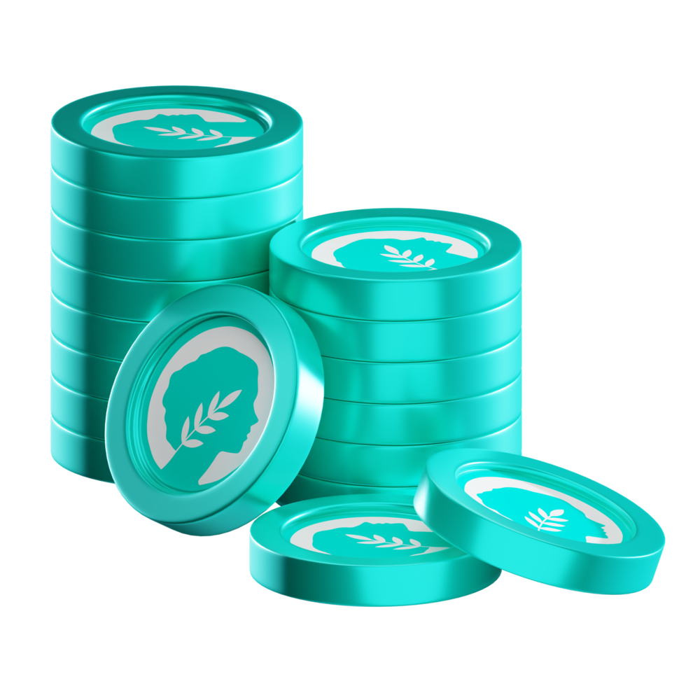 MetisDAO Metis coin stacks cryptocurrency. 3D render illustration png