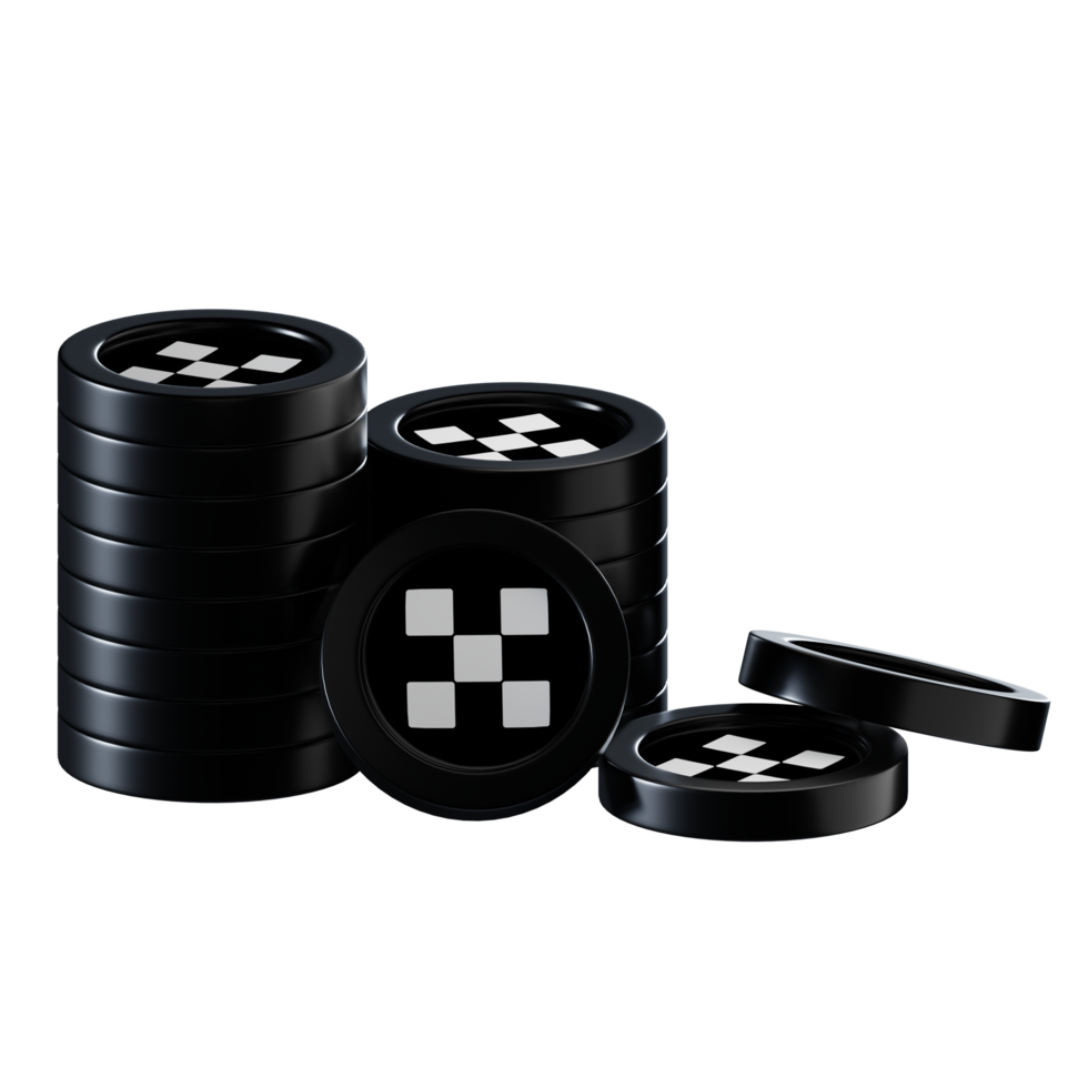 OKB coin stacks cryptocurrency. 3D render illustration png