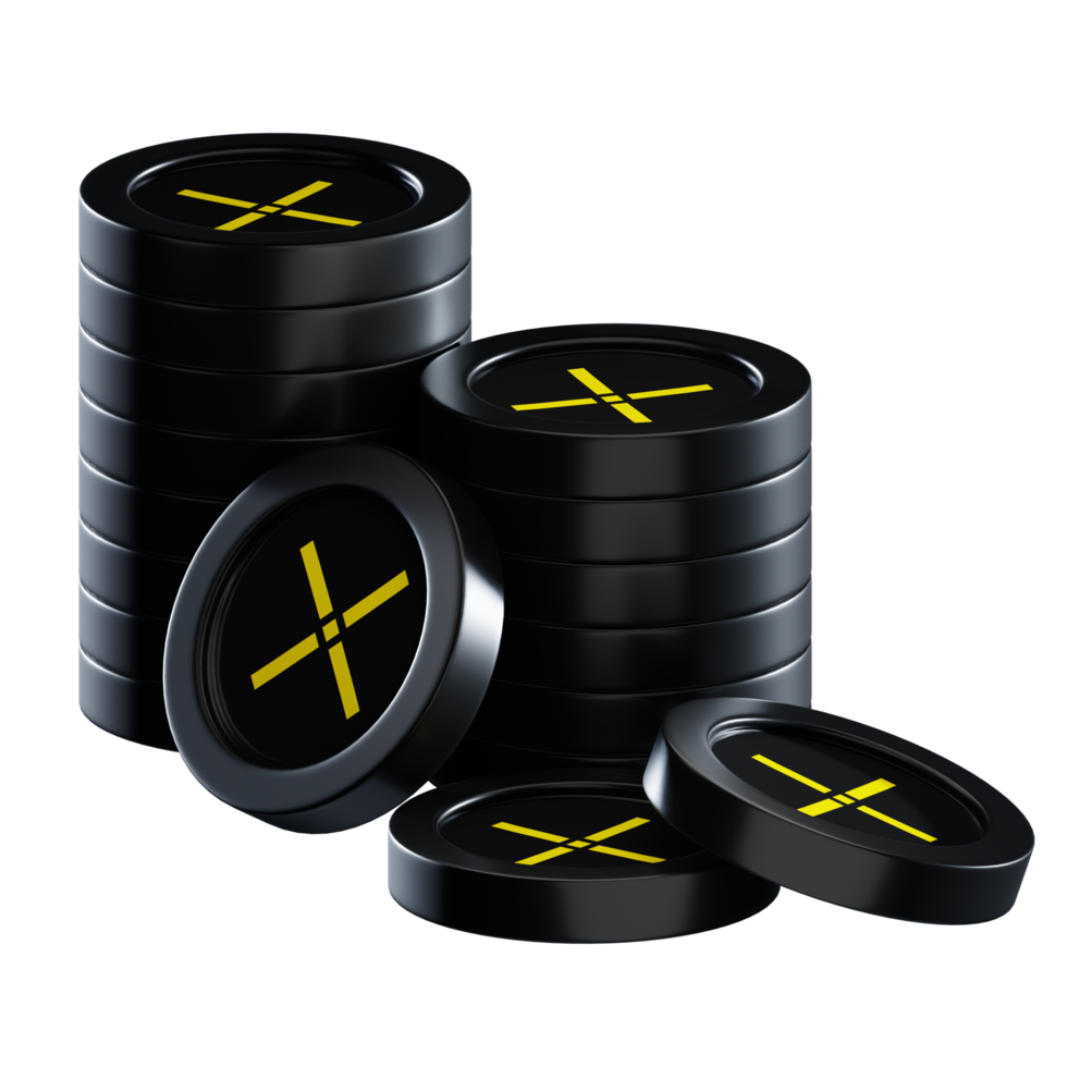 Pundi X PUNDIX coin stacks cryptocurrency. 3D render illustration png